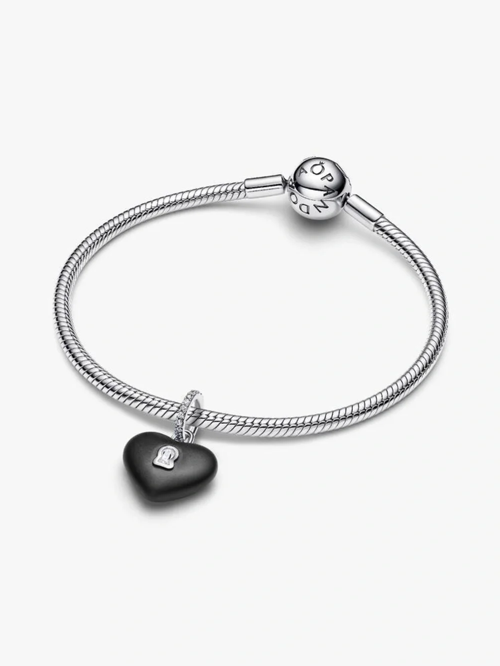 Pandora Matte Black Ceramic Heart Padlock Dangle Charm